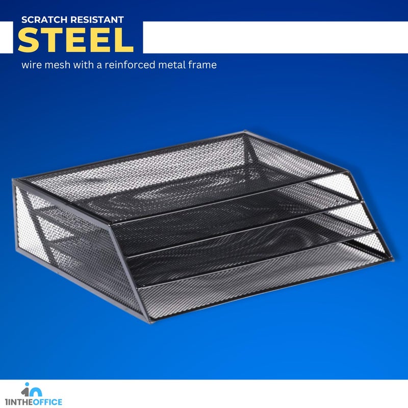 1InTheOffice 3 Tiers File Folder Organizer  Desk Sorter  Black Mesh - Image 4